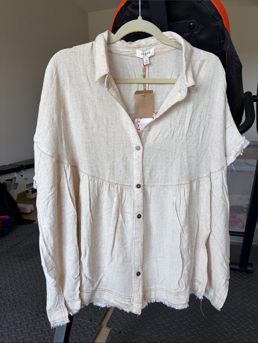 Umgee Cream Button-Front Relaxed Peasant Blouse